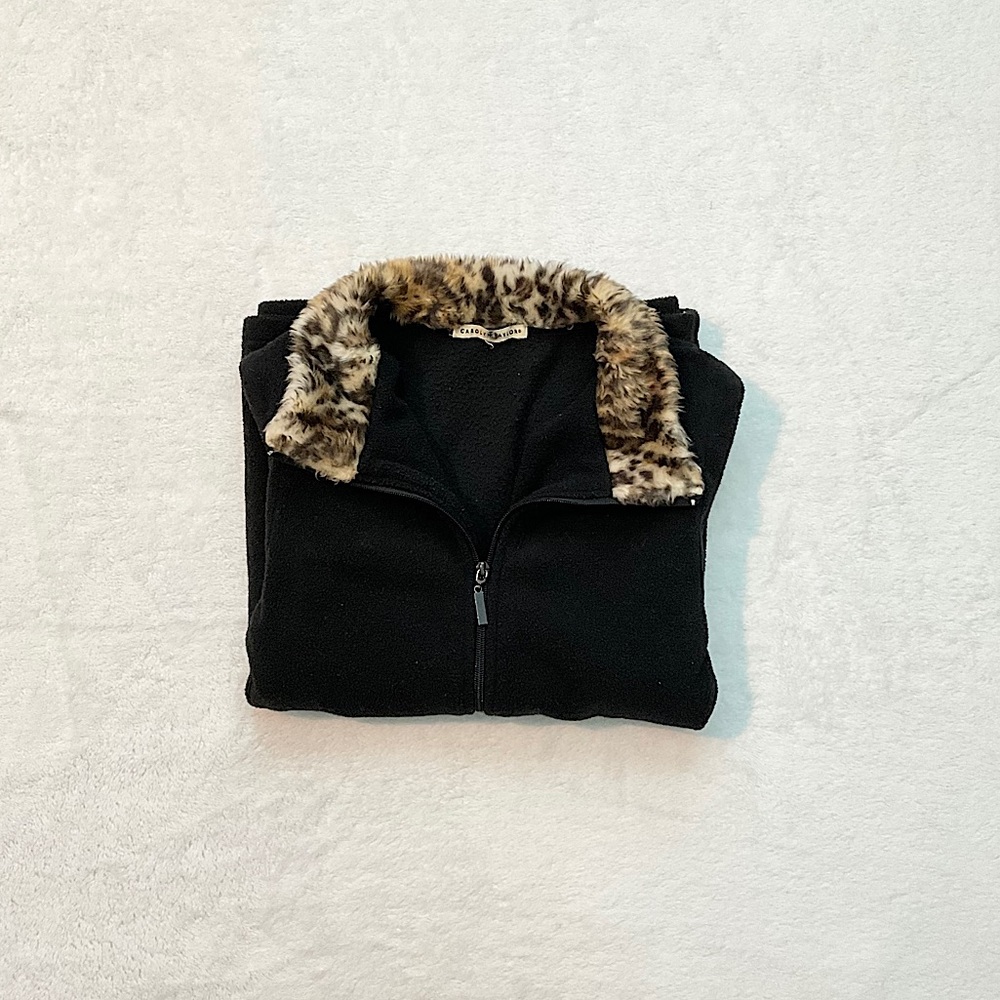 Women’s Sleeveless Leopard Print Fleece Zippered Vest
